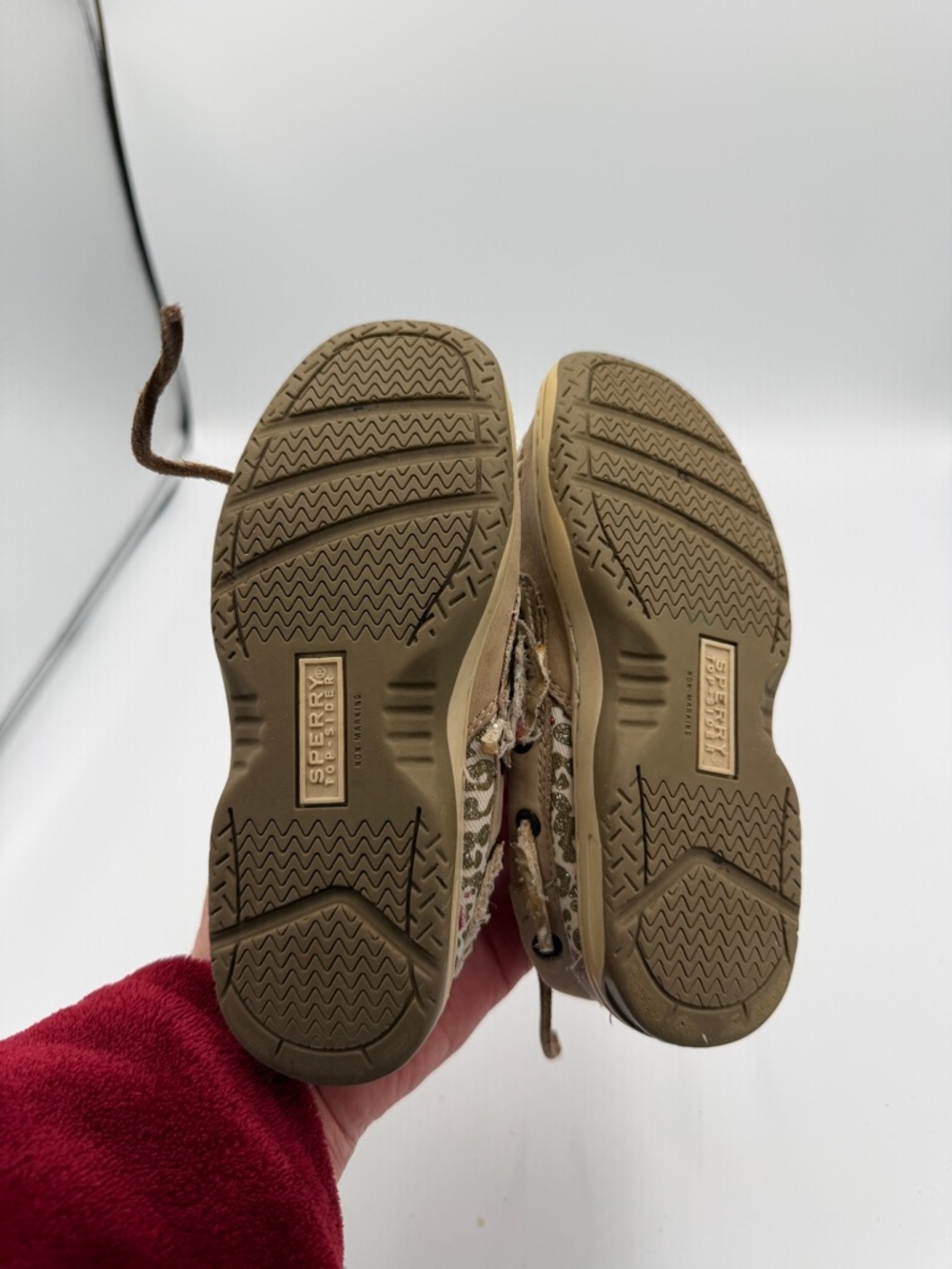 Sperry Toddler Girls 10.5 Tan Leopard Cheetah Moccasin Boat Shoes Pink Lining - Picture 7 of 8